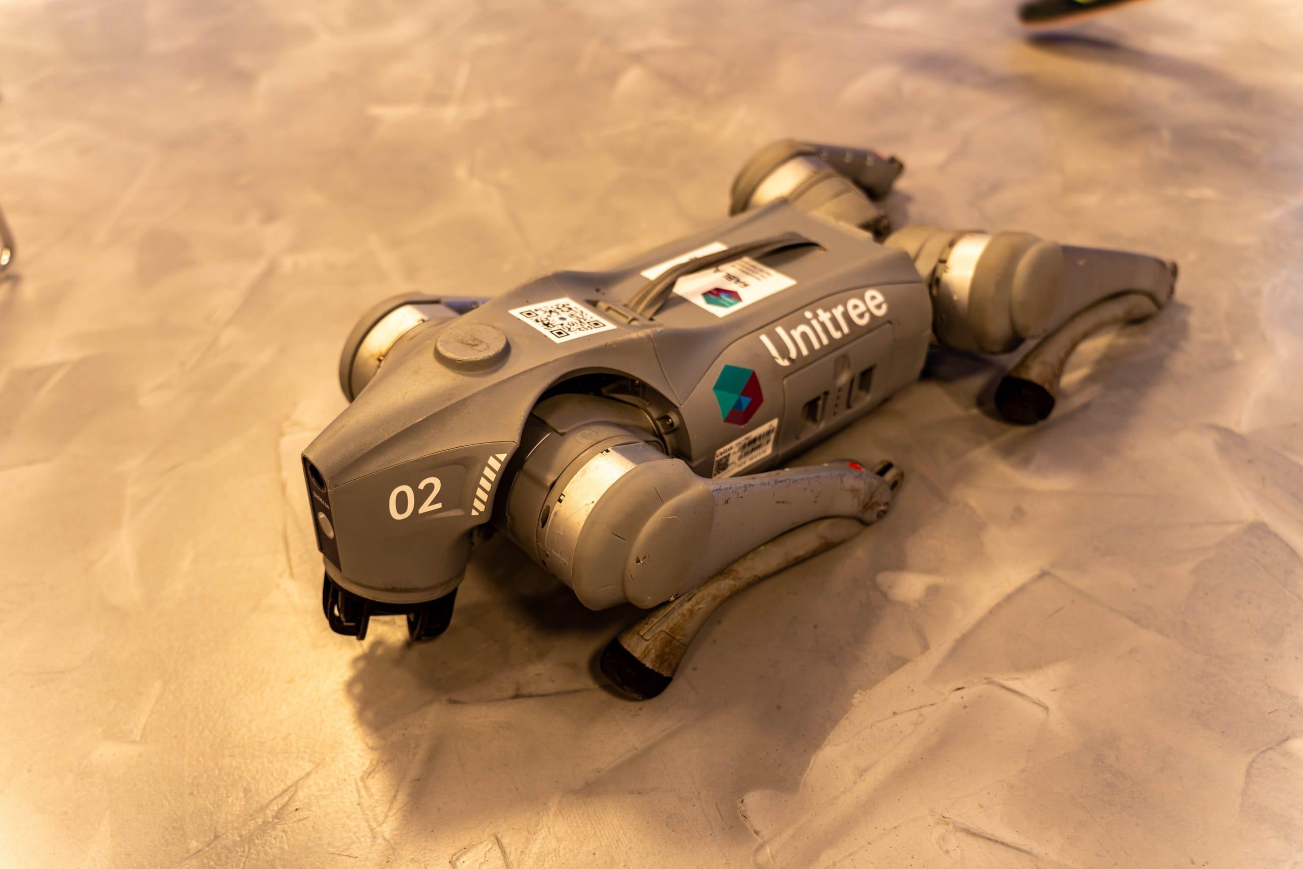 A quadruped prototype early in its test cycle.