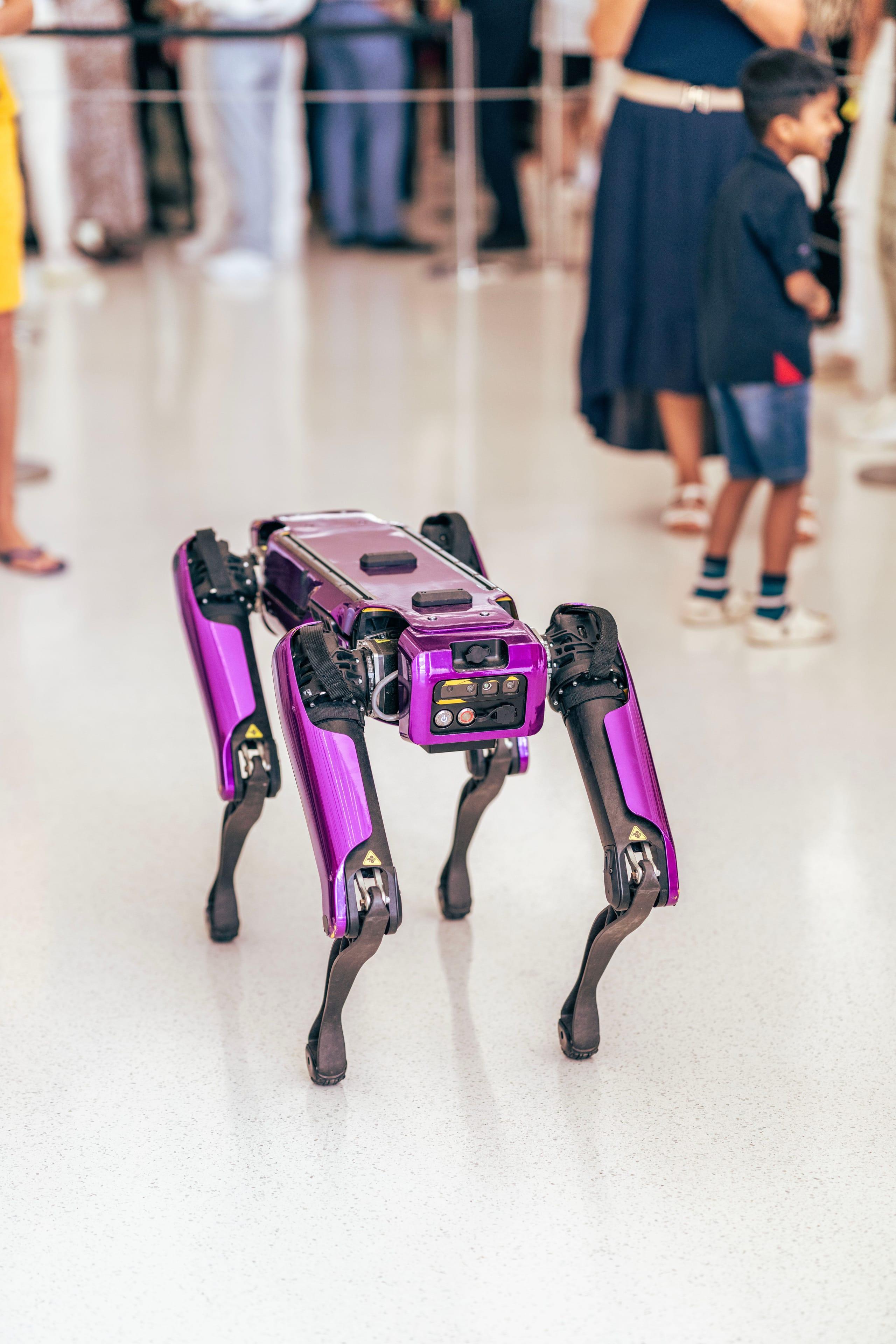 A robot standing in an engineering workshop